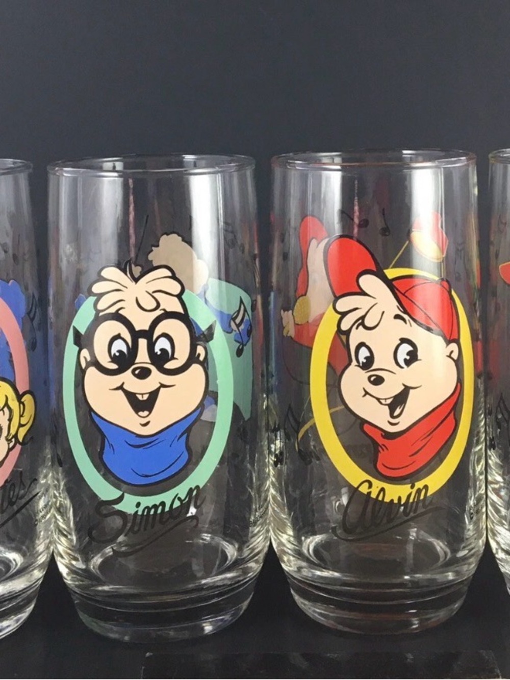 Set of 4 Vintage 1985 Alvin and The Chipmunks & Chipettes Drinking Glasses